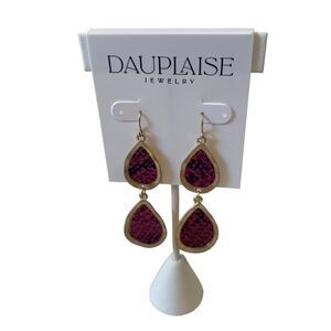 Double Tear Drop Hammered Gold Tone & Faux Snake Skin Earrings.